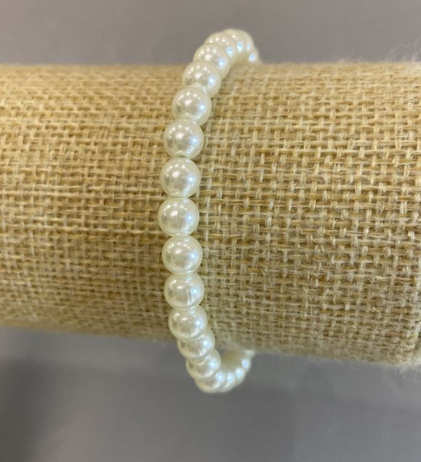 Bransoletka perłowa (akryl) biała, średnica 6 mm, długość 18 cm, elastyczna