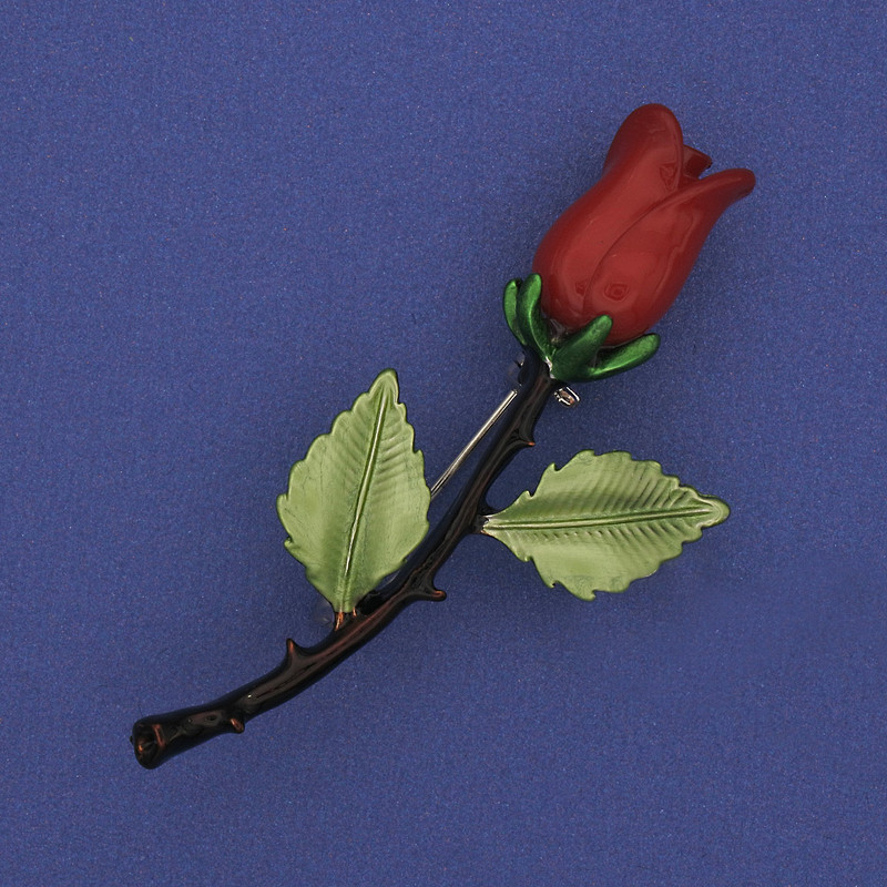 Broszka Róża emalia srebrzysty metal 25×57 mm+