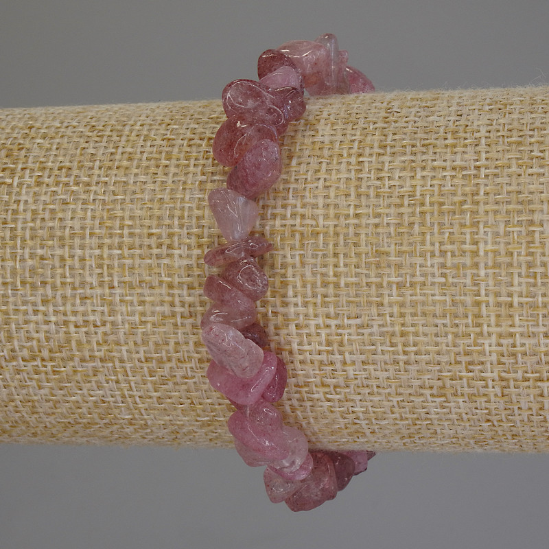 Bransoletka z kwarcu truskawkowego – drobinki, średnica 8×3–5 mm, długość 18 cm, elastyczna