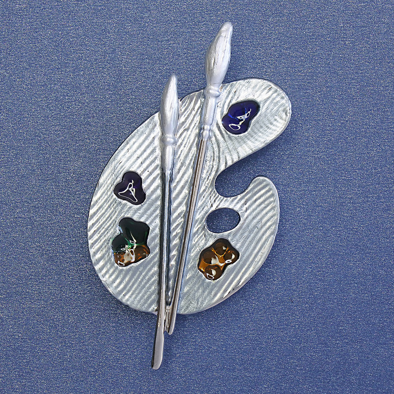 Broszka Paleta błękitna emalia srebrzysty metal 50x27 mm+