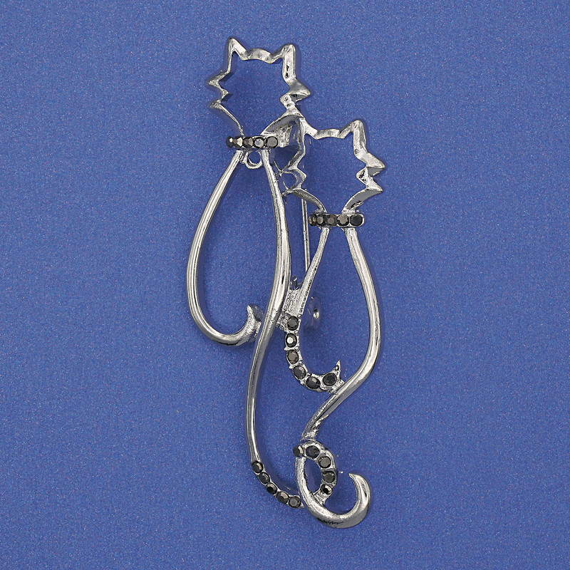 Broszka w kształcie kotów ze srebrzystym połyskiem 58×26 mm+