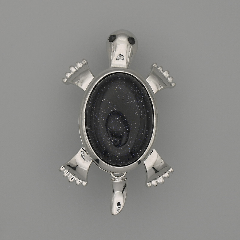 Broszka-wisiorek Żółw z awenturynem Noc Kairu 52×35 mm ± ruchome elementy, metal srebrzysty