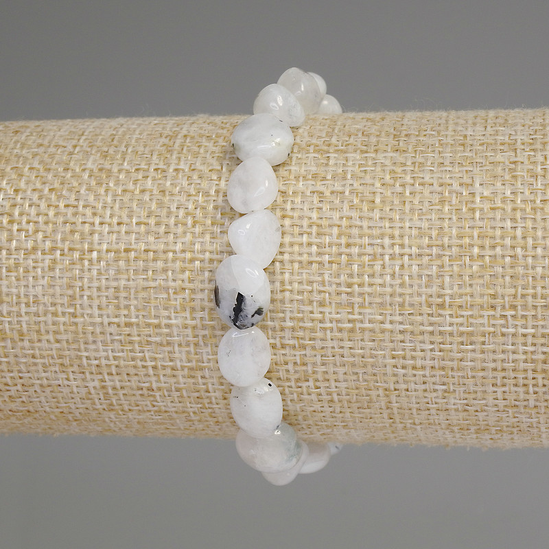 Bransoletka z adularu fasetowana, średnica 10–18×5–6 mm ±, koraliki 3 mm ±, długość 18 cm ±, na elastycznej bazie