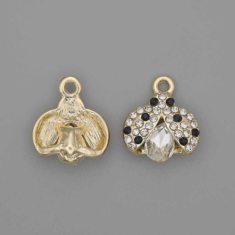 Wisiorek – zawieszka Słoneczko ze strassami, metal srebrzysty, średnica około 15,5×15,5 mm, grubość 5 mm ± opakowanie 2 szt.