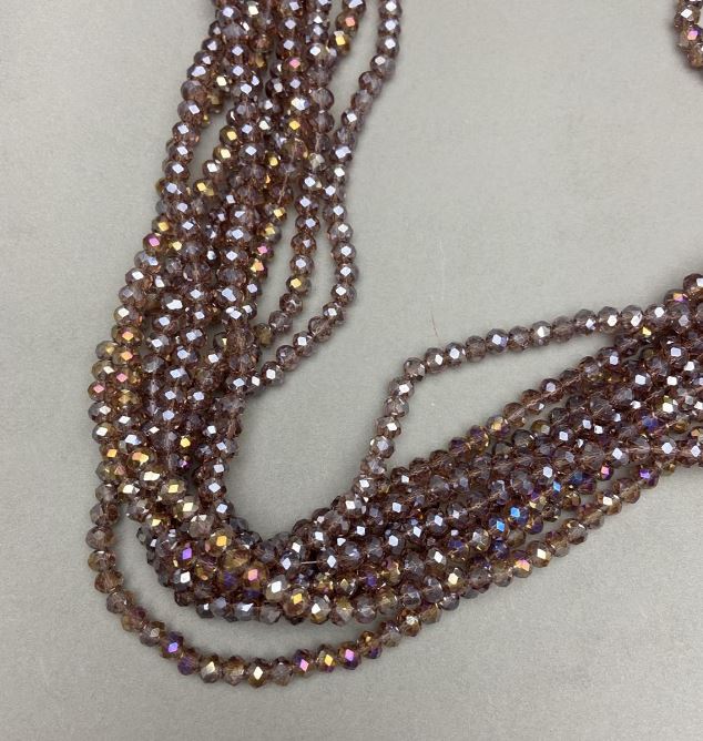 Koraliki z czeskiego kryształu na nitce, brązowo-przezroczyste z benzynowym nalotem, fasetowany rondel, średnica 6×5 mm, długość 40–41 cm +