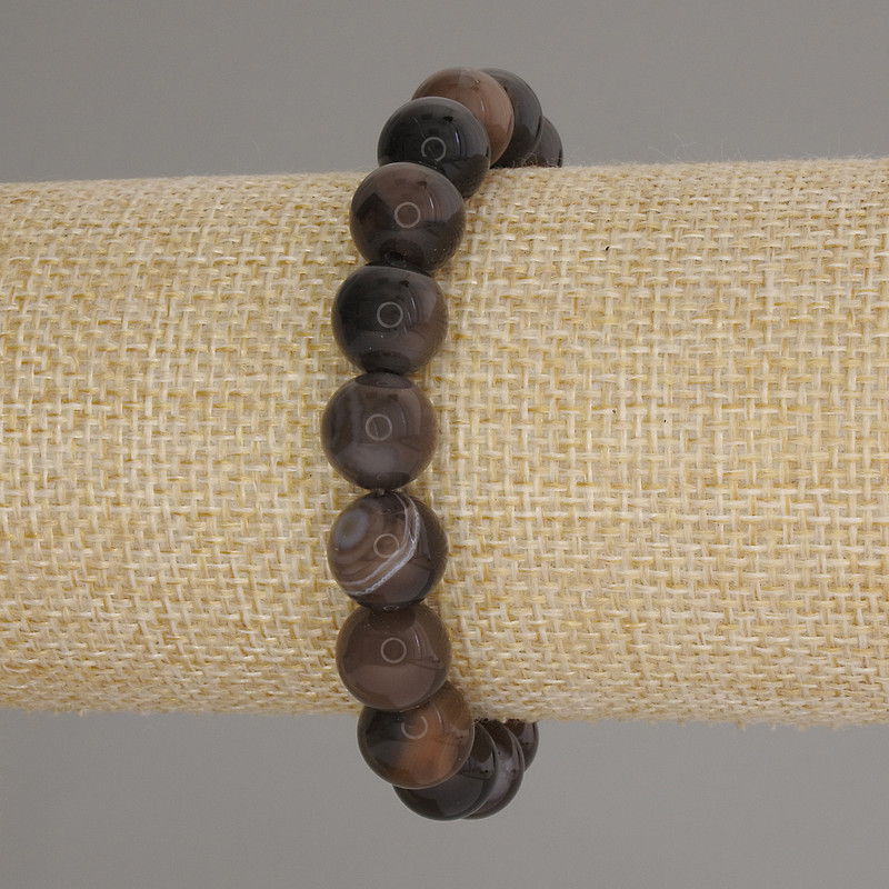Bransoletka z agatu — gładkie kuleczki, średnica 10 mm, długość 18 cm, elastyczna
