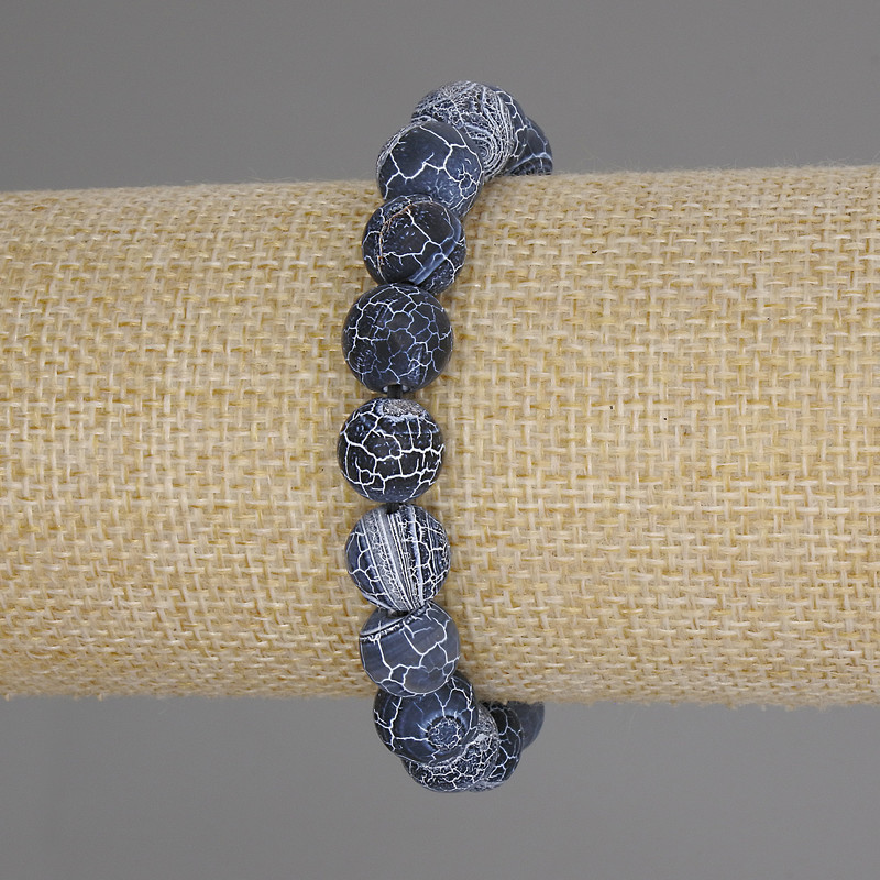 Bransoletka z mroźnym agatem, gładka kulka, średnica 10 mm, długość 18 cm, elastyczna