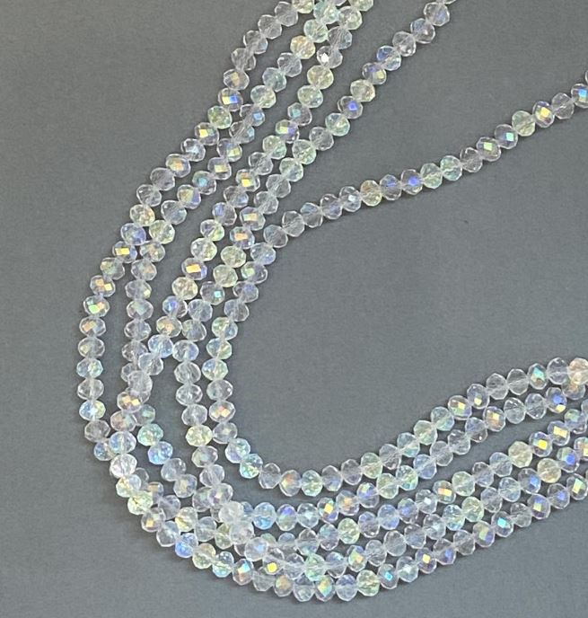 Koraliki czeskiego kryształu na żyłce, białe, przezroczyste, fasetowane rondele, średnica 6×5 mm, długość 39 cm +