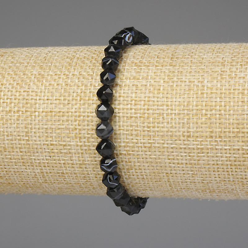 Bransoletka z agatu fasetowane kulki 6 mm, długość 18 cm, elastyczna