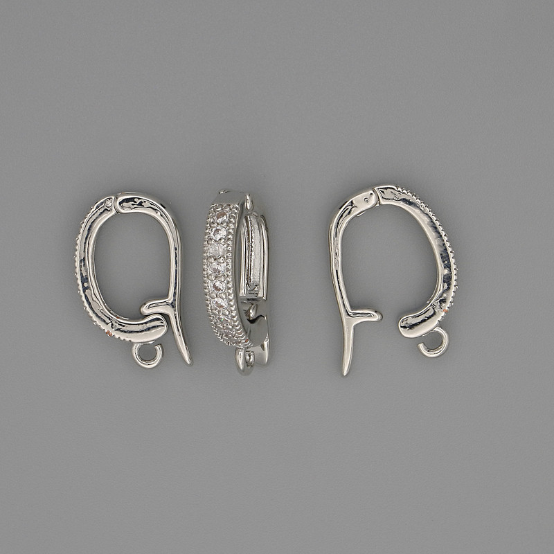 Zawieszka łącząca bajl do zawieszek, średnica 18×3 mm (+/-), białe kryształy, srebrny kolor metalu