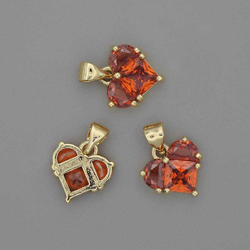 Wisiorek Serce z czerwonymi kryształami 12×12 mm, długość 17 mm, złoty metal