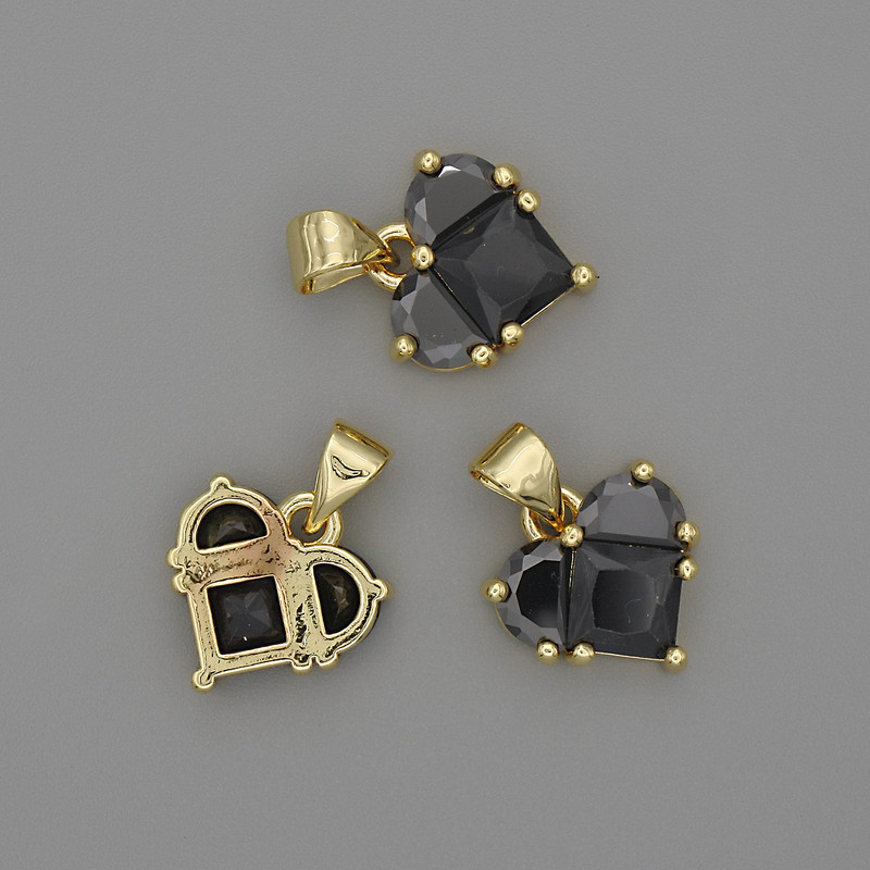 Wisiorek Serce z czarnymi kryształami, 12×12 mm, długość 17 mm, złoty metal