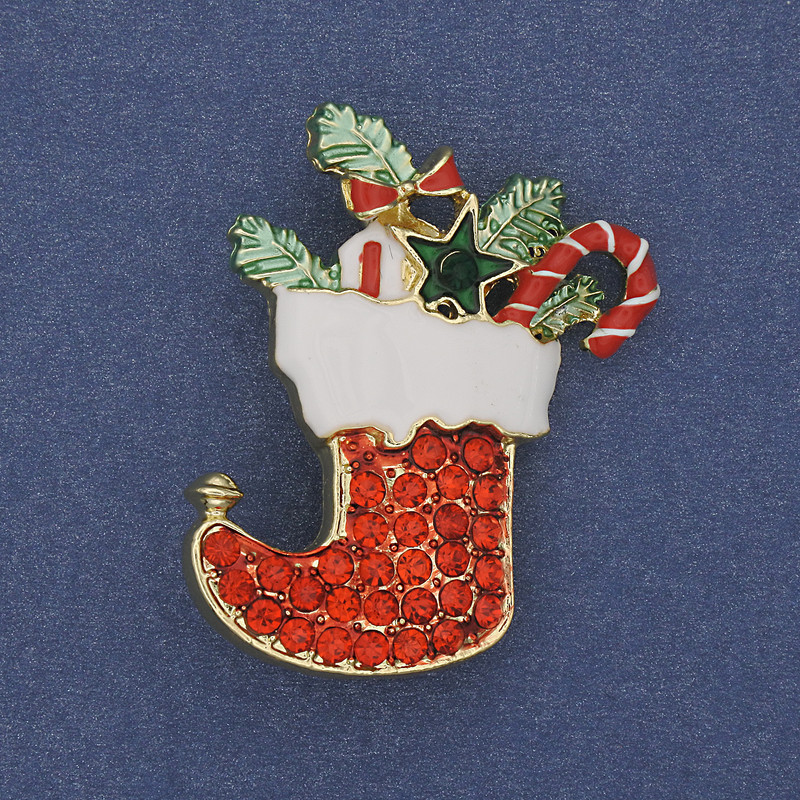 broszka-wisiorek Noworoczny bucik emalia czerwone kryształy złoty metal 38×28 mm +