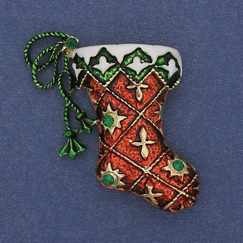 Broszka Noworoczny bucik emaliowany metal złocisty 45×34 mm +