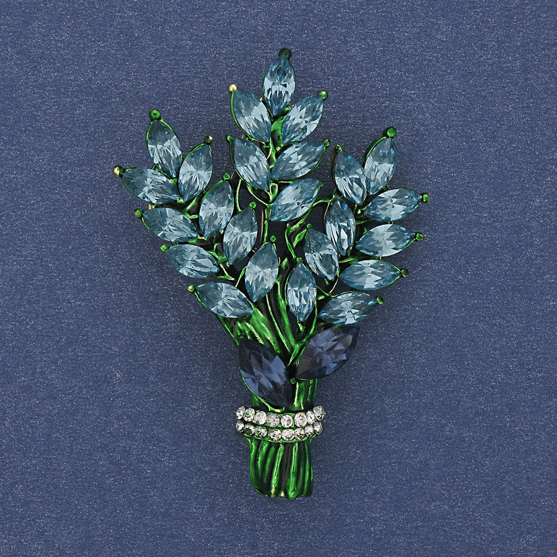 Broszka Gałązka z błękitnymi i białymi kryształkami