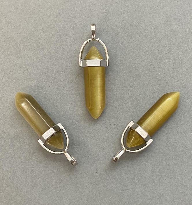 Wisiorek Kocie Oko w kształcie sześciokąta z naturalnego kamienia 8×31×41 mm+