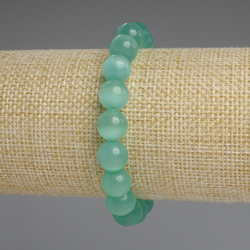 Bransoletka z kociego oka – gładkie kulki 10 mm, długość 18 cm, elastyczna