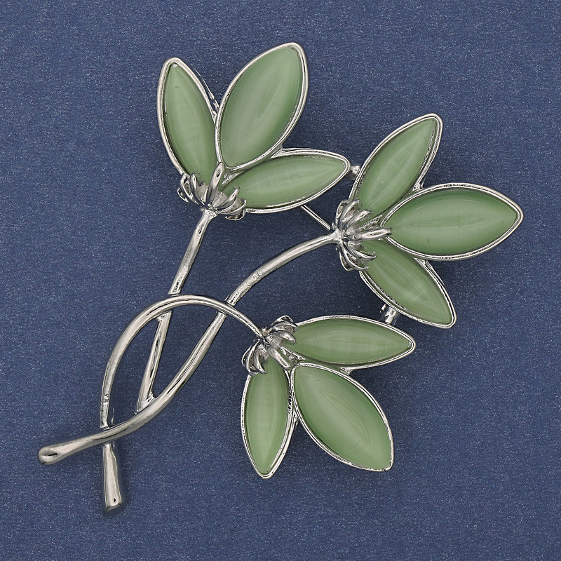 Broszka-wisiorek «Kwiat Kocie Oko» w srebrzystym metalu 44×62 mm+