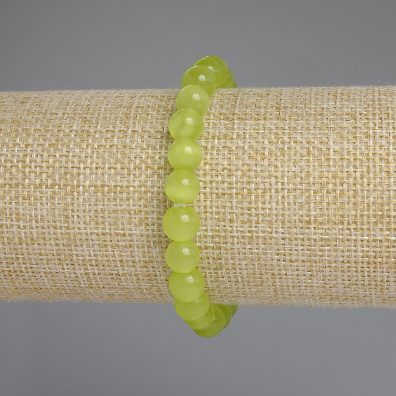Bransoletka z kamienia kociego oka – gładkie koraliki o średnicy około 8 mm, długość około 18 cm, elastyczna