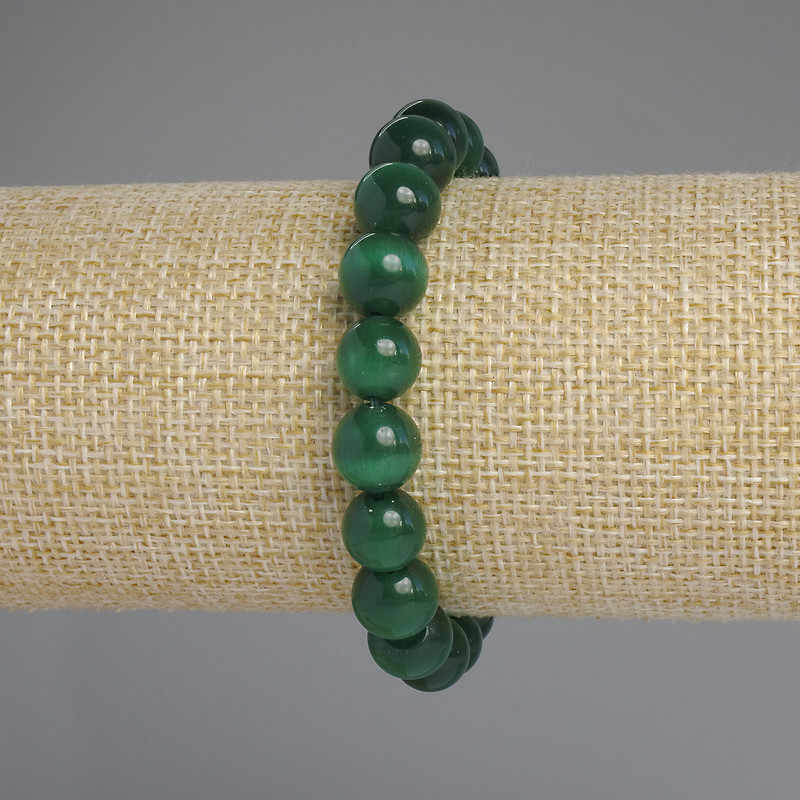 Bransoletka z kamienia Kocie Oko, gładkie kulki, średnica 10 mm, długość 18 cm, elastyczna