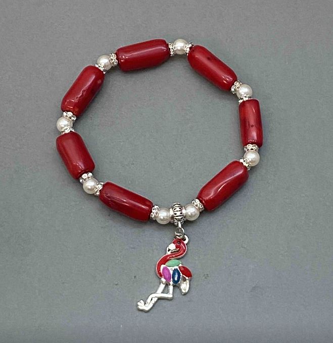 Bransoletka z naturalnego koralu fasetowanego 20×9 mm ±, Majorka 6 mm ±, z metalowymi wstawkami, długość 18 mm ±, elastyczna