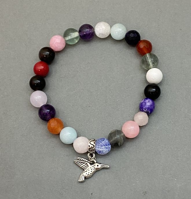 Bransoletka „Asorty” (akwamaryn, agat, rauhtopaz) kule o średnicy 8 mm, długość 18 cm, na elastycznej gumce