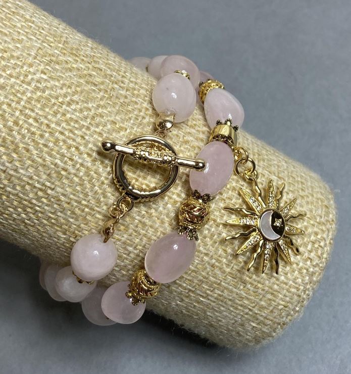 Zestaw bransoletek z różowego kwarcu fasetowanego 12×10 mm, długość 20 mm