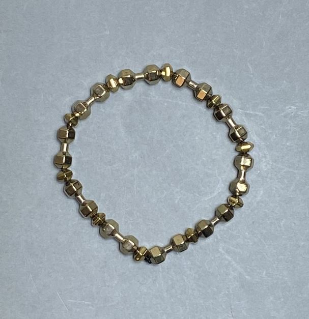 Bransoletka z hematytu w kształcie hantli, średnica 15×6 mm ±, fasetowany rondel 6×4 mm ±, długość 18 cm, elastyczna