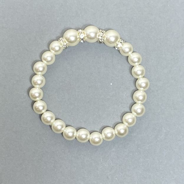 Bransoletka z białej Majorki, akryl, średnica 8–10 mm, z wstawkami ze kryształkami, długość 18 cm, elastyczna