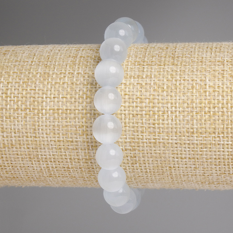 Bransoletka z szarego kociego oka, gładkie kulki o średnicy 9,5 mm, długość 18 cm, elastyczna