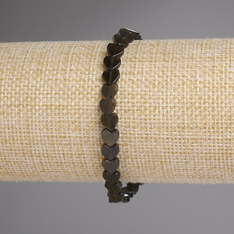 Bransoletka z obsydianu słonecznego z serduszkiem 6 mm, długość 18 cm, elastyczna