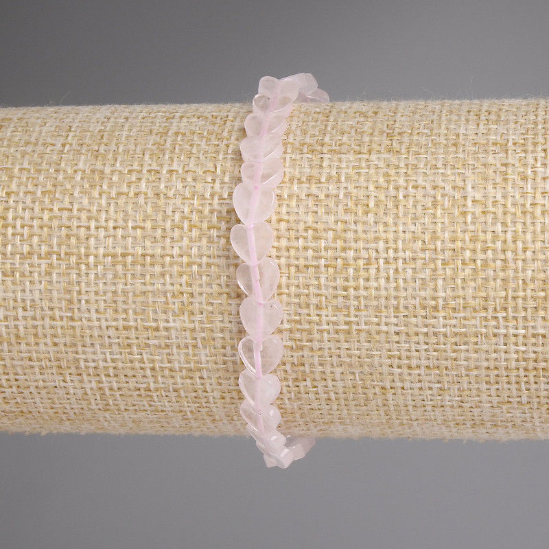 Bransoletka z różowym kwarcem w kształcie serca, 6 mm, długość 18 cm, elastyczna