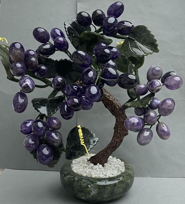 Pamiątkowe drzewo dekoracyjne z naturalnego kamienia ametystu, 22–28 mm, elastyczne, długość 28 cm