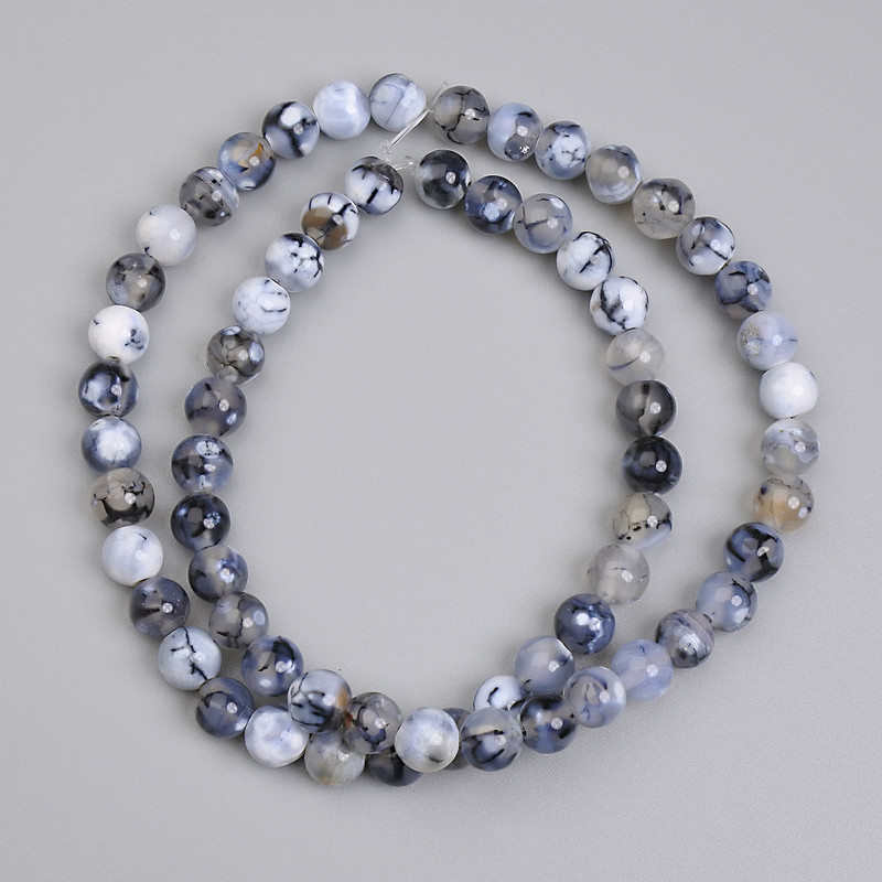 Koraliki agatowe „Żyły Smoka” gładkie kulki 6 mm, długość około 37 cm na żyłce