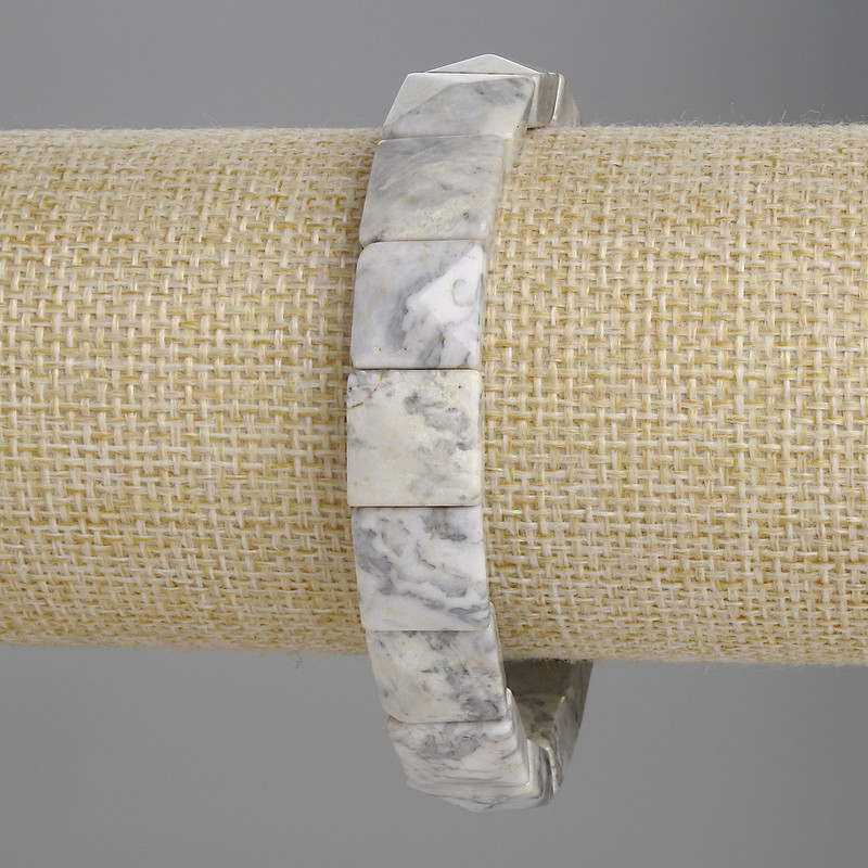 Bransoletka z szarego jaspisu, szlifowane łączniki 12×12 mm, długość 18 cm, elastyczna