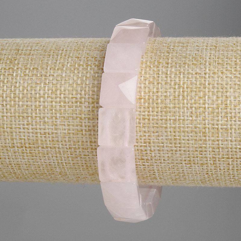 Bransoletka z różowego kwarcu, szlifowane ogniwa 12×12 mm, długość 18 cm, elastyczna