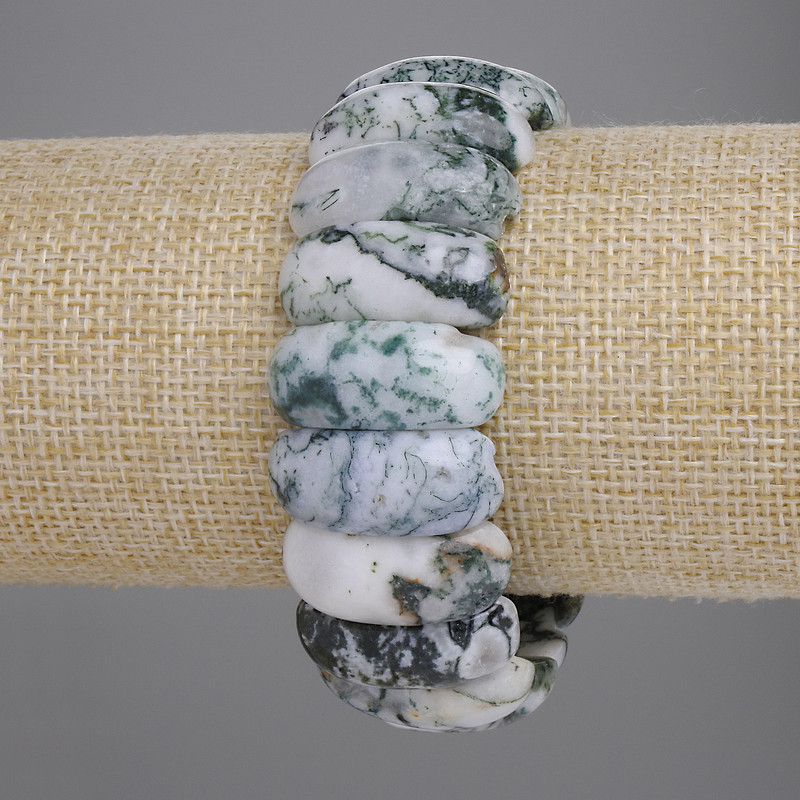 Bransoletka z agatu mechowego, ogniwo, średnica 25×11 mm, długość 18 cm, elastyczna