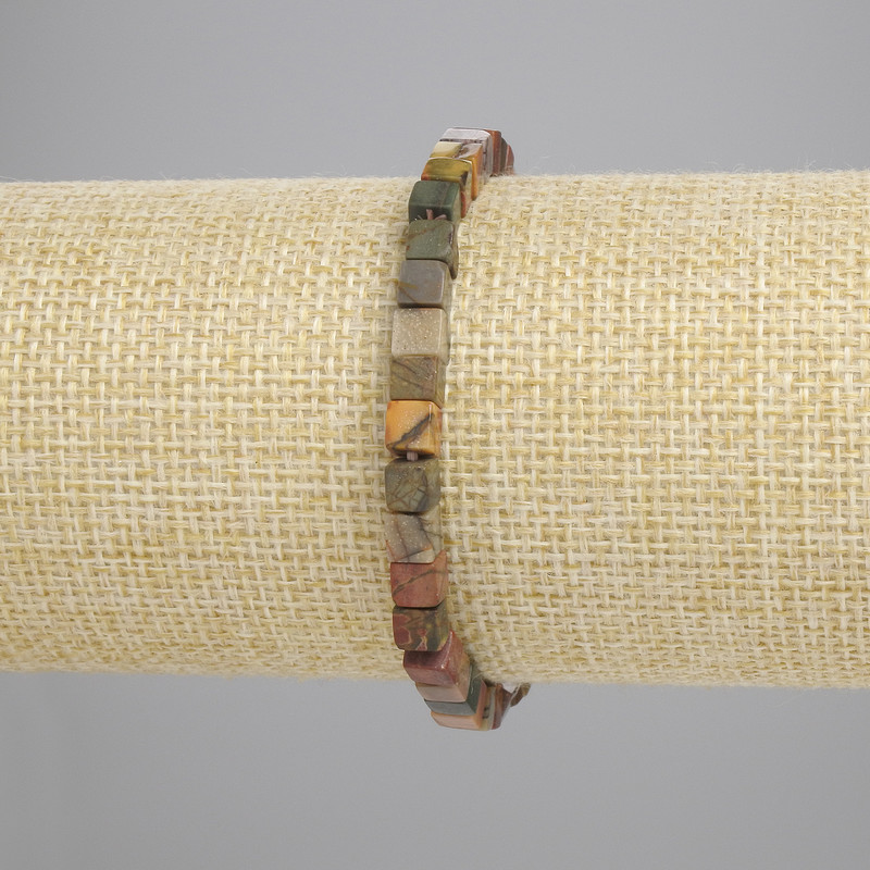 Bransoletka z jaspisu Picasso, kostki 4,5×4,5 mm, długość 18 cm, na elastycznej gumce