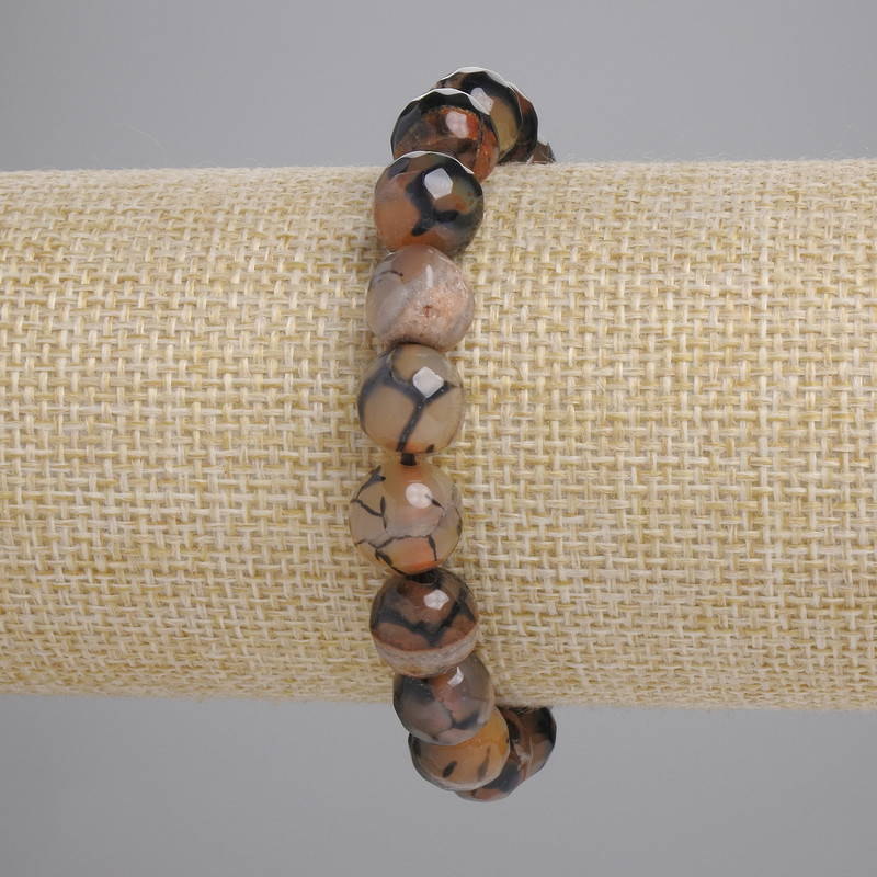 Wyprzedaż! Bransoletka z agatu „Żyły Smoka” fasetowane kuleczki, średnica ok. 9,5 mm, długość ok. 18 cm, elastyczna