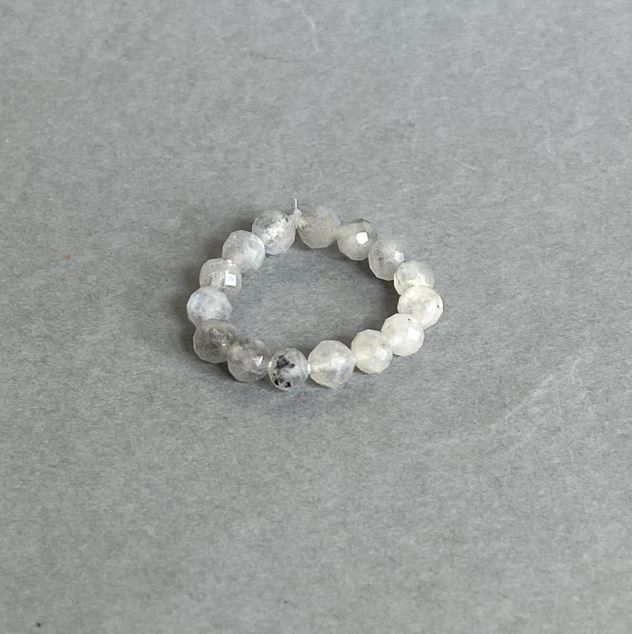 Pierścionek z labradorytu – fasetowana kulka, średnica około 4 mm, elastyczny