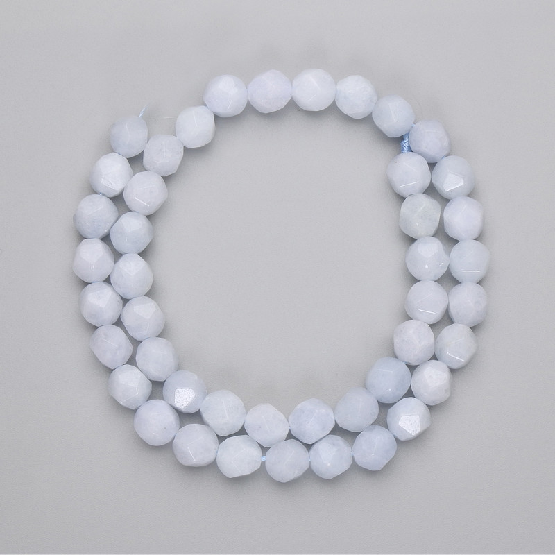 Koraliki z akwamarynu, fasetowane, o wymiarach 8×7 mm, długość nici około 36 cm