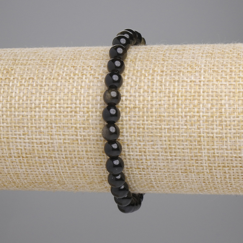 Bransoletka z obsydianu słonecznego, gładkie kuleczki o średnicy 6 mm, długość 18 cm, elastyczna