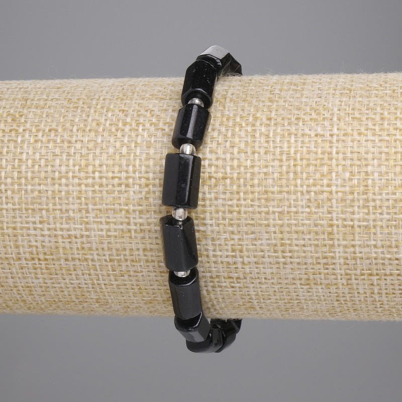 Bransoletka z czarnym turmalinem fasetowanym, średnica 8–10×6 mm, koraliki 3 mm, długość 18 cm, elastyczna
