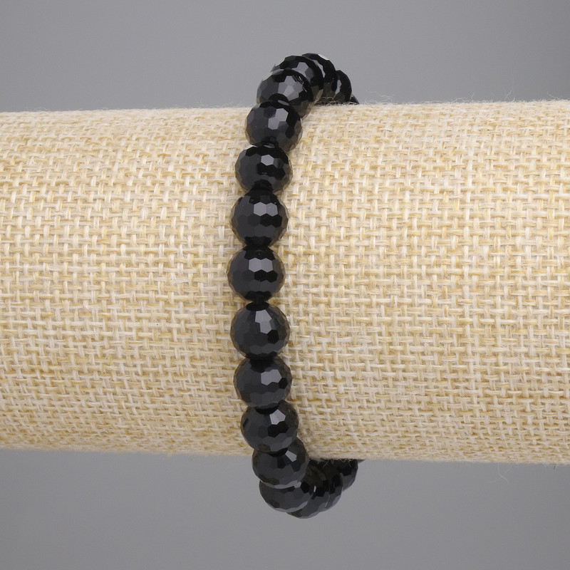 Bransoletka z agatu (sztuczny) z czarnego czeskiego szkła, fasetowana kula 8 mm, długość 18 cm, elastyczna