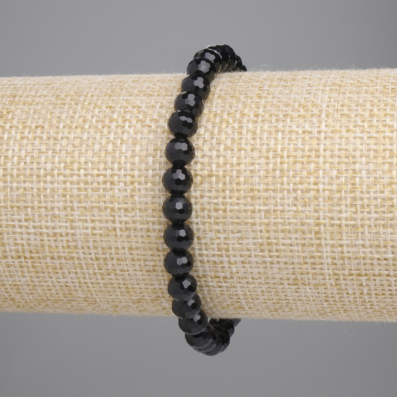 Bransoletka z agatu sztucznego, czarne szkło czeskie, fasetowana kulka 6 mm, długość 18 cm, elastyczna