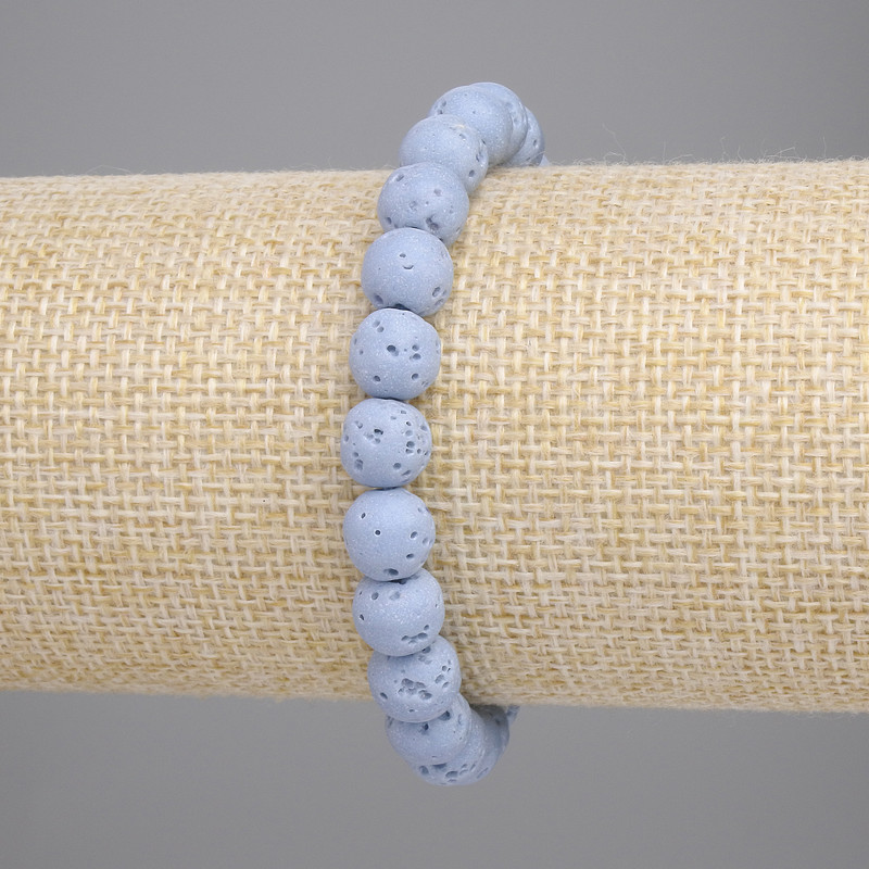 Bransoletka z błękitnej lawy wulkanicznej — kuleczki o średnicy 8 mm, długość 18 cm, na elastycznym sznurku