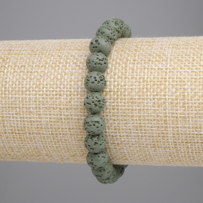 Bransoletka z zielonej lawy wulkanicznej – kuleczki o średnicy 8 mm, długość ok. 18 cm, elastyczna