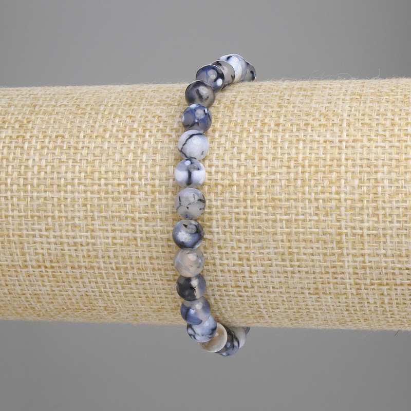 Bransoletka z agatu «Żyły Smoka», gładkie kuleczki, średnica 6 mm, długość 18 cm, elastyczna
