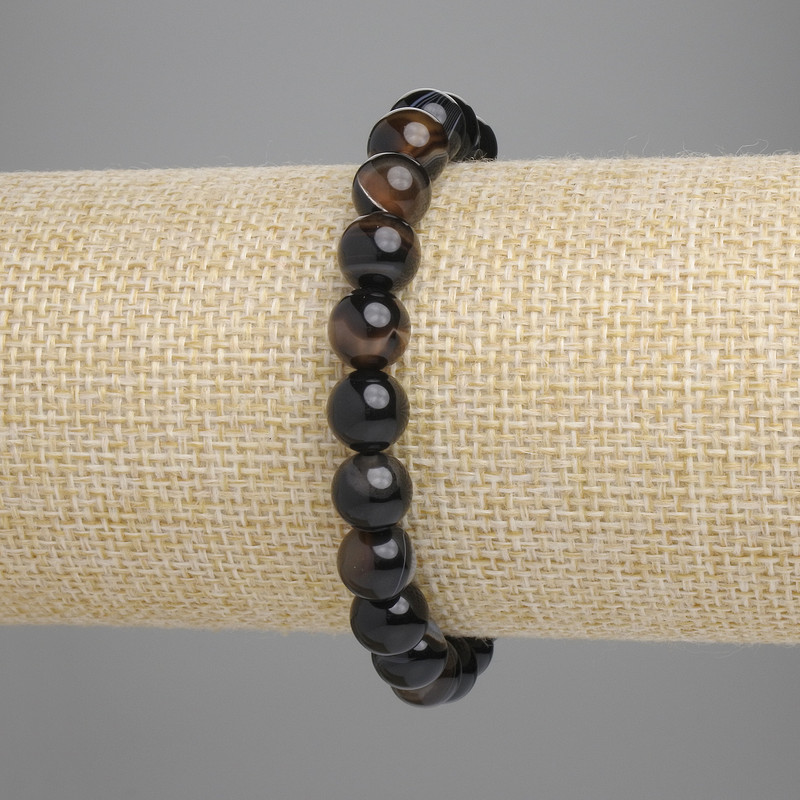 Bransoletka z agatu, gładkie kulki, średnica 8 mm, długość 18 cm, elastyczna