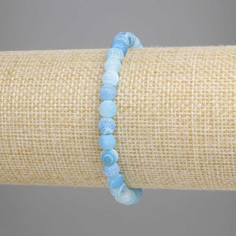Bransoletka z błękitnego mroźnego agatu, gładka kuleczka, średnica 6 mm, długość 18 cm, elastyczna